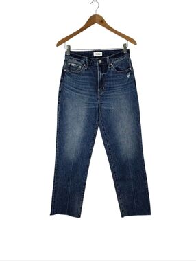 EUC Pistola Women's Cassie Crop High Rise Dark Jeans Straight Raw Hem Size 27